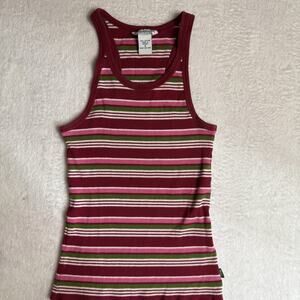 Vtg Abercrombie & Fitch Y2K Ribbed Striped Layering Tank Top Pink White Small